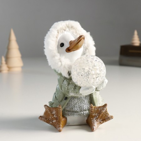 Souvenir Polystone Light "Goose in a fur coat with a hood with a snowball" 10x10x14 cm-1