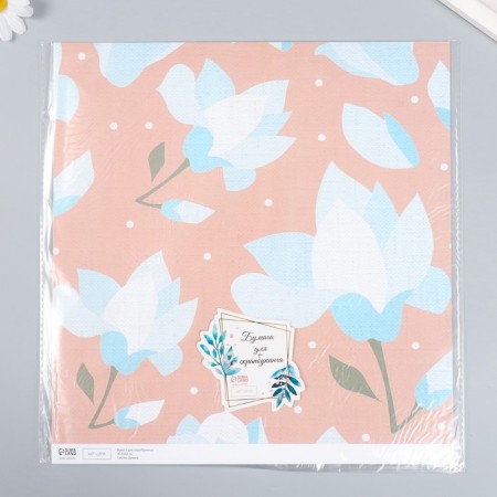 Scrapbooking paper "Pale blue flowers" density 180 g 30.5x32 cm-3