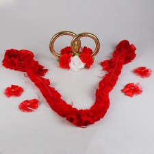 Set for decorating a car: roof rings, 4 bow, V-shaped tape for a hood of 3 m, red