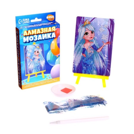 Diamond mosaic with partial filling on the stand for children "Snow Princess", 10 x 15 cm-1