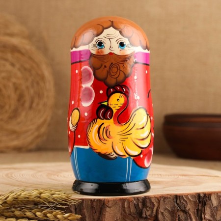 Matryoshka "Ryaba chicken", plot, 5 puppet, 13.5 - 15 cm, mix-14