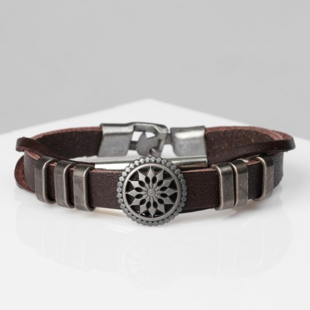 Male "compass" bracelet, brown color with black silver, 20.5 cm