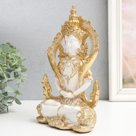 Souvenir Polystone "Tibetan Buddha - Lotus Poster" white -gold 14x7x23 cm-3