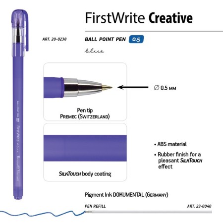 Ballpoint handle FIRSTWRITE Creative, node 0.5 mm, blue ink, matte case Silk Touch, mix-3