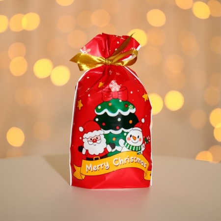 Polyethylene gift package with ties "Christmas meeting", 15x23cm