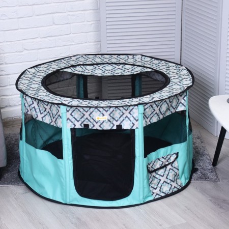 An animal aviary, a tent with a pattern, round, 110 x 55 cm, blue-1