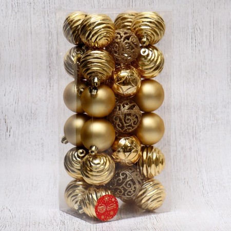 Set of balls plastic D-6 cm, 34 pcs "Nicole Patterns" gold-1