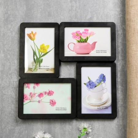 Photo frame plastic in 4 photos 10x15 cm "smooth lines" black 30x30 cm