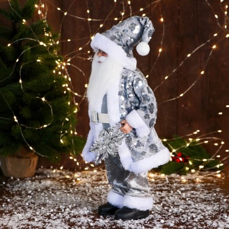 Santa Claus "In a suit with sequins and gifts" 43 cm, silver-3