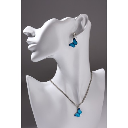 Set 2 objects: earrings, pendant coin -pendant pears, blue color in silver, 50 cm-6