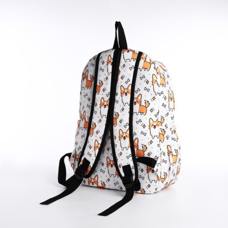 School backpack from textiles, 3 pockets, white/red color-3