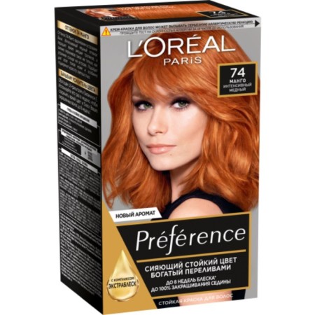 Hair dye l’Oreal Preference Recital "mango", tone 74, intense copper