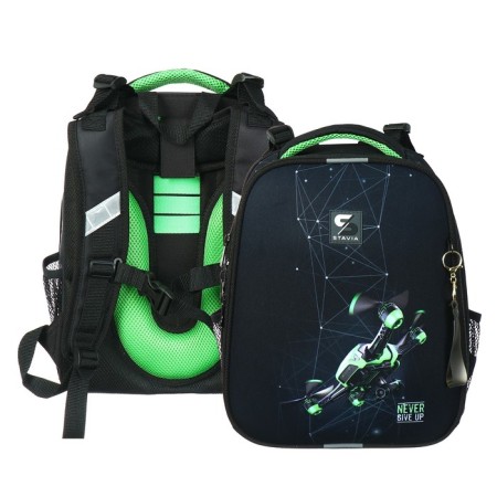 School backpack 38 x 30 x 16 cm, ergonomic back, stavia "drone", black