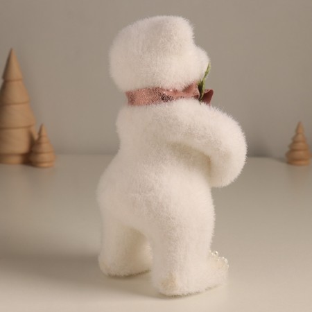 Decor "White Bear with a bow in beads" 20.5x10x9 cm-1