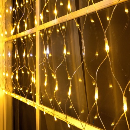 Garland "Network" 1.2 × 1.5 m, IP44, UMS, transparent thread, 36 LED, glow warm white, white flicker 24 V-2