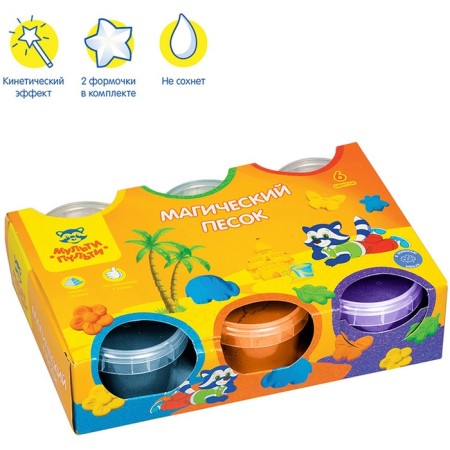 Sand for modeling "Raccoon Adventures", 6 colors, 840 g, 2 forms.-1