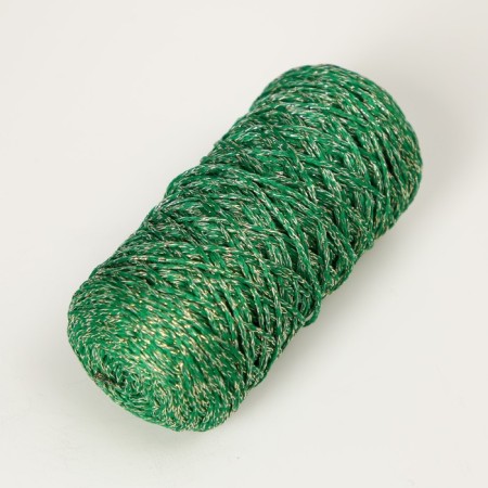 Knitting cord 100% polyester with a lurex 1 mm cylinder, 75 ± 10g, 200m, 25- green+gold-1