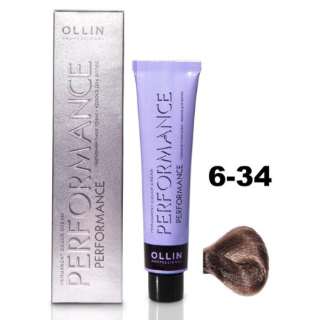 OLLIN PROFESSIONAL PERFORMANCE hair cream, tone 6/34 Dark Golden-Mednoye, 60 ml