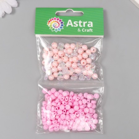 A set of plastic beads "Astra" pink assorted, round 8 mm / 7.4 mm, 20 g, pink