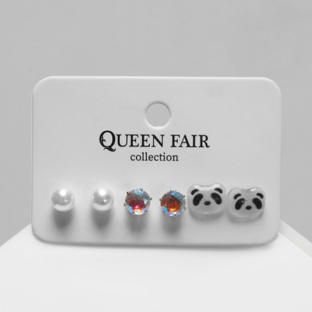 Pusets 3 pairs "Summer Stories" Panda, black and white color in silver-1