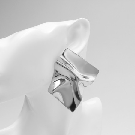 Earrings Metal "Atmosphere" rhombus rumbled, silver color-2