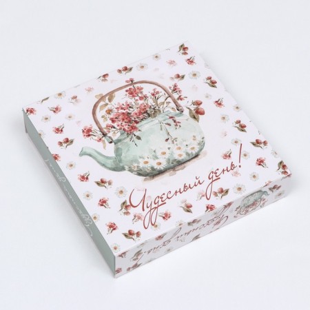 Box for 8 sweets + chocolate, with a window, "tea bouquet", tiffany, 17.7 x 17.85 x 3.85 cm-3