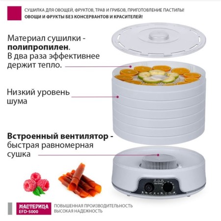 Drywall for vegetables and fruits "Masters" EFD-5000, 500 W, 6 tiers, white-4