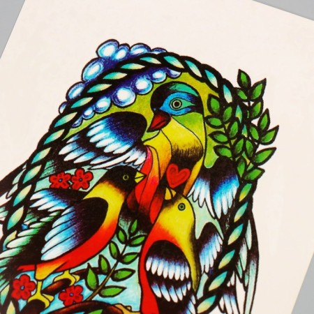 Tattoo on the body color "Birds Art" 26.1x14.6 cm-3