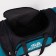 Road bag on a zipper, with an increase, 3 outer pockets, a long belt, black/turquoise color