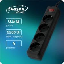Luazon Lighting network filter, 4 sockets, 0.5 m, 2200 W, 3 x 0.75 mm2, 10 A, 220 V, black