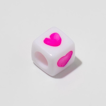 Acrylic bead "Heart", cube 7 × 7 mm, (set 10 g), white-pink color-2