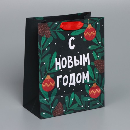 Craft vertical package "Green", MS 18 x 23 x 10 cm, New Year-2