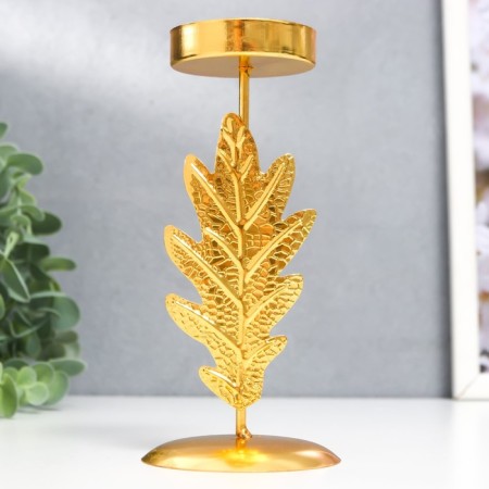 Climber metal, 1 candle "Oak sheet" D-5 cm, gold 6.5x6.5x14.5 cm-1