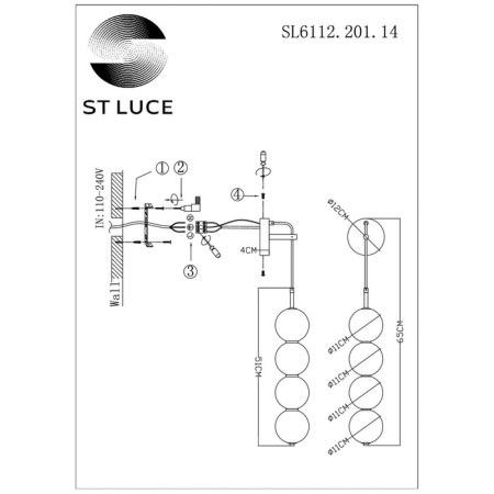 Sconces st. SL6112.201.14. Ode. 1x14 W, LED, 4000K, 1050 LM, 12x65 cm, golden color-4
