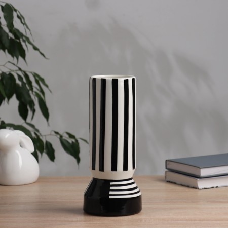 VAZ Coramics Table "Picasso" (manual painting) strip pattern, 26x11 cm, black and white-1