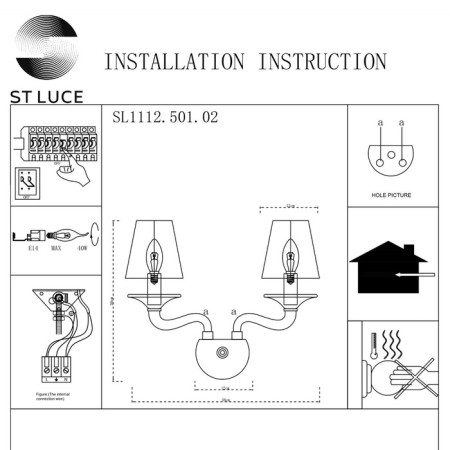Sconces st. SL1112.501.02. Serenatta. 2x40 watts, E14, 35x37 cm, chromium color, white-15