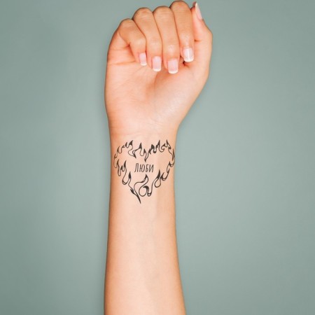 Tattoo on the body Black "Heart-flames. Love" 6x6 cm-2