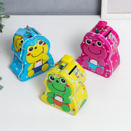 Piggy bank Metal with a lock "Frog" mix 5x8.5x10 cm