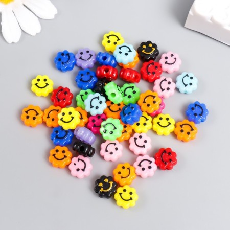 Beads for creativity Plastic "Smiley on the Flower" Bright set 20 grams 0.6x1x1 cm