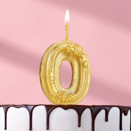 Candle for the cake "Flower", the number "0", golden