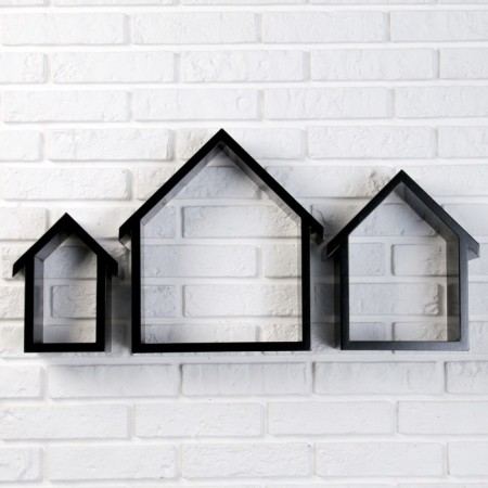 A set of wall shelves "Black houses", 3pcs, (36*30cm, 31*23cm, 26*17cm)
