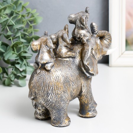 Souvenir Polystone "Elephant and three elephants on the back" Light gold 15x8.5x6 cm-2