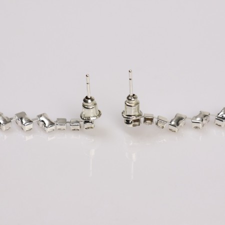 Hanging earrings with Princess rhinestones sophisticated, white color in silver, 8 cm-1