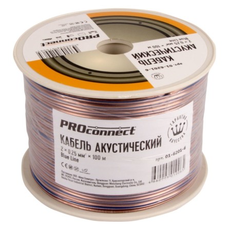 Acoustic cable ProConnect Blueline, 2 x 0.25 mm2, transparent, bay 100 m