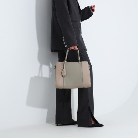 Lightning tout bag, outer pocket, long belt, gray-beige color-7