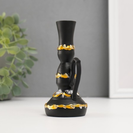 Polystone candlestick "Lamp with a flowering pattern" D-2 cm, black 6x6x13 cm-4