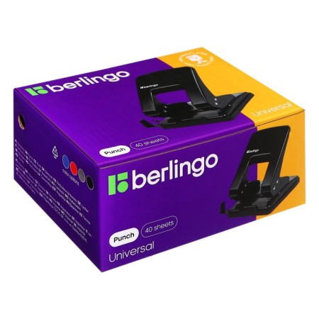 Metal hole punch 40 sheets, berlingo, with a ruler, black-5