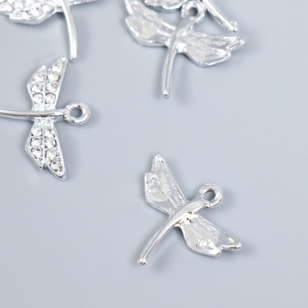 Decor for creativity metal, rhinestones "Dragonfly" silver 2x2.2 cm-1