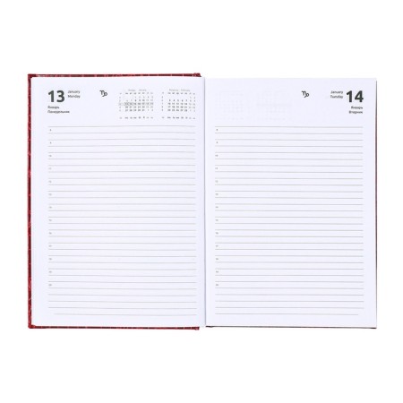 Dated diary 2025, Devente. Flag, Attomex. Arkona, solid cover of boomvinyl with foam, liesse, block 70 g/m2, red-10