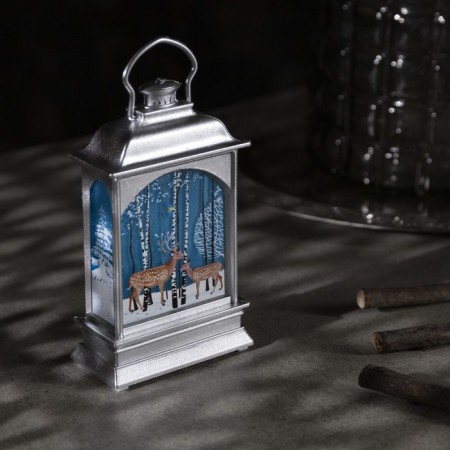 LED figure "Silver lantern with deer" 7 × 13 × 3.5 cm, plastic, batteries AG13x3, glow warm white-1